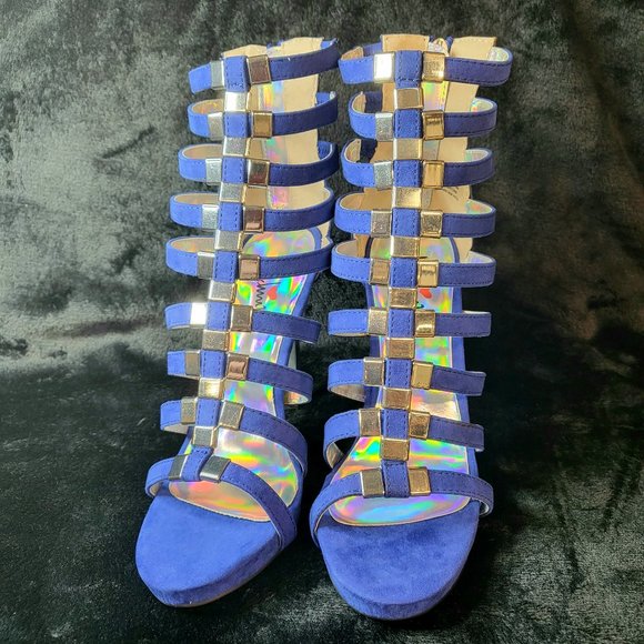 ☆ Luichiny Blue Strappy With Silver Metal Decor Sandals - Picture 5 of 10